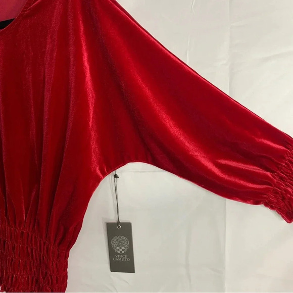 NWT Vince Camuto Dolman-Sleeve Smocked Waist Velvet 3/4 Sleeve Blouse, size S - Picture 5 of 10